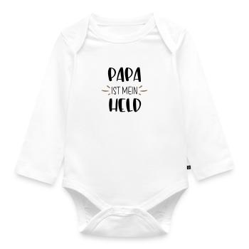Papa ist mein Held - Baby Bio-Langarm-Body - Weiß - Vorne
