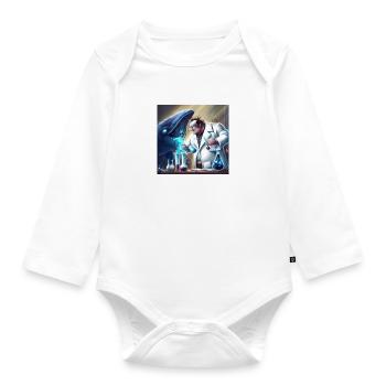 Mad scientist experimenting on a whale - Organic Longsleeve Baby Bodysuit - white - Front