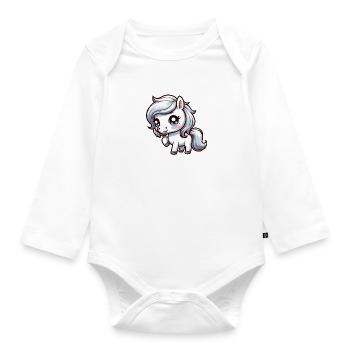 süßes weißes Pony Comic - Baby Bio-Langarm-Body - Weiß - Vorne
