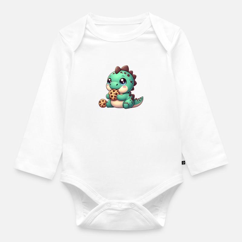Dino Biscuit Vert - Body Bébé bio manches longues - blanc