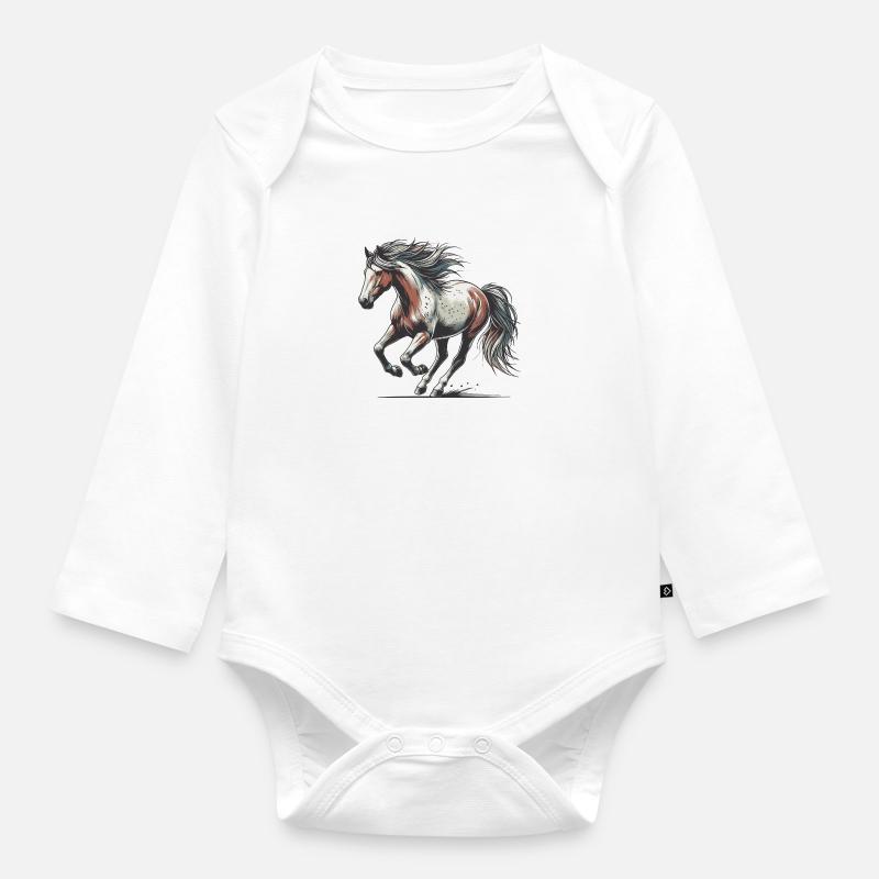 Cheval - Body Bébé bio manches longues - blanc