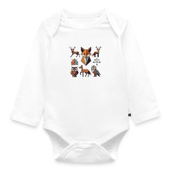 Geometrische Waldtiere - Baby Bio-Langarm-Body - Weiß - Vorne