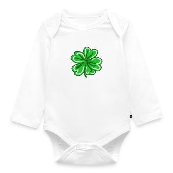 Trèfle peint à la main Lucky Leaf St patricks jour - Body Bébé bio manches longues - blanc - Devant