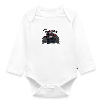 0354 red tractor - Organic Longsleeve Baby Bodysuit - white - Front