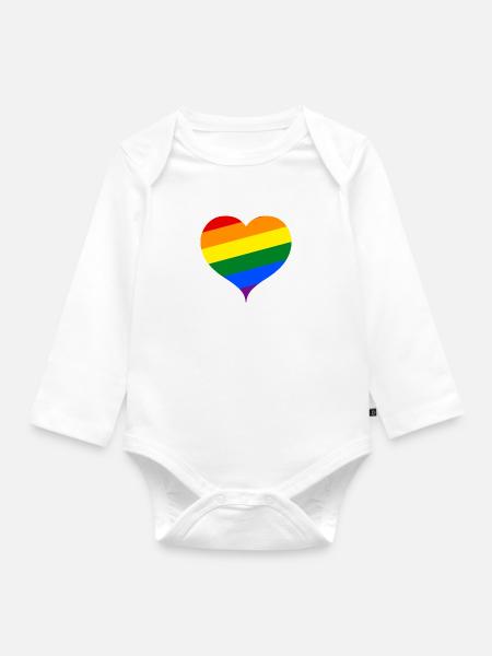 Das Regenbogen-Herz ;) - Baby Bio-Langarm-Body - Weiß
