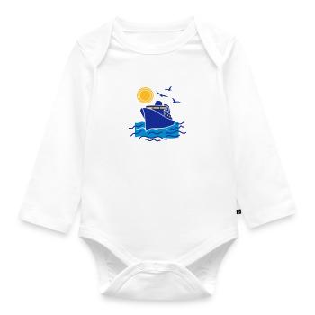 cruise sea ship sailing - Organic Longsleeve Baby Bodysuit - white - Front