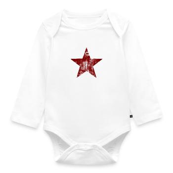 Star - Red - Organic Longsleeve Baby Bodysuit - white - Front