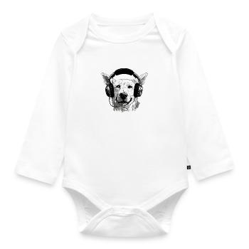Jack the audiophile dog - Organic Longsleeve Baby Bodysuit - white - Front