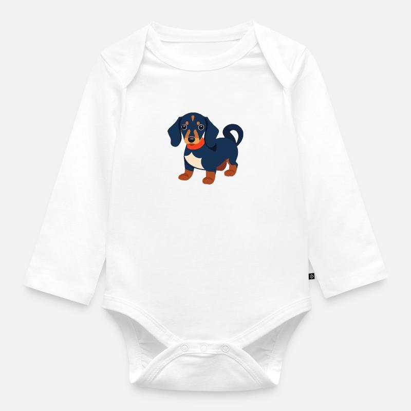 Chiot teckel teckel noir - Body Bébé bio manches longues - blanc