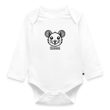 Cute looking Mouse - "Cheese" Design - Organic Longsleeve Baby Bodysuit - white - Front