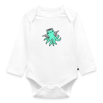 Octopus Angel Wings Halo Flying Octopus - Organic Longsleeve Baby Bodysuit - white - Front