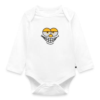 Grinning Comic Face Cool Facial Expression - Organic Longsleeve Baby Bodysuit - white - Front