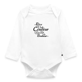 bonheur citation - Body Bébé bio manches longues - blanc - Devant