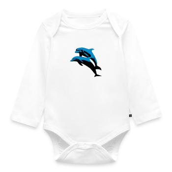 Delfin, Delfine - Dolphin - Baby Bio-Langarm-Body - Weiß - Vorne