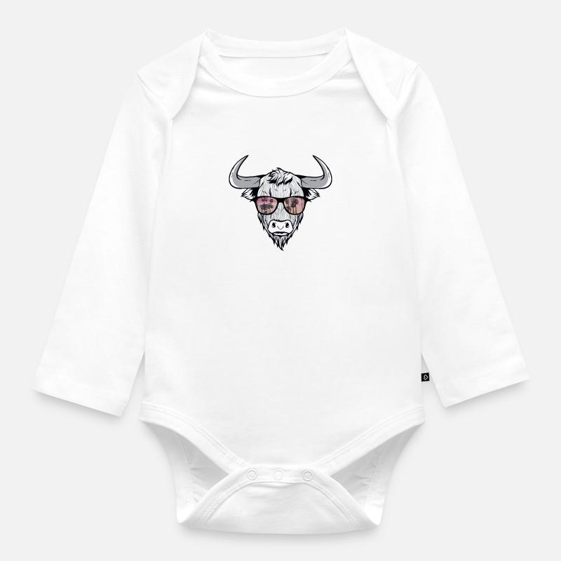 Cooler Bison Stier mit Zottelhaar - Baby Bio-Langarm-Body - Weiß