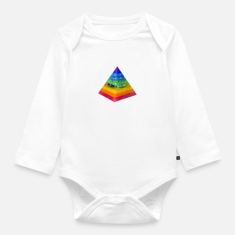 Regenbogen- Dimension Pyramide - Baby Bio-Langarm-Body - Weiß