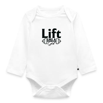 Lift like a girl - Organic Longsleeve Baby Bodysuit - white - Front