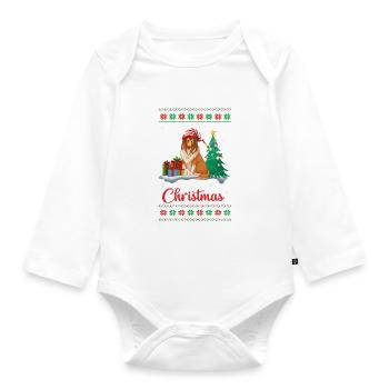 Weihnachtsgeschenk Hund unterm Weihnachtsbaum - Baby Bio-Langarm-Body - Weiß - Vorne