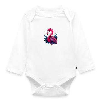 pink flamingo / flamant rose - Body Bébé bio manches longues - blanc - Devant