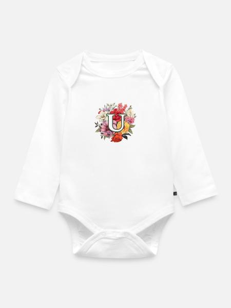 U Monogramm Blumenstrauss - Baby Bio-Langarm-Body - Weiß