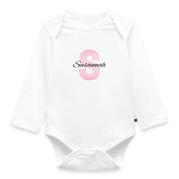 Personalised Name Teddy Bear - Organic Longsleeve Baby Bodysuit - white - Front