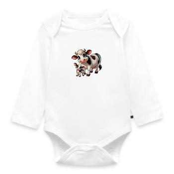 Cow with child - Organic Longsleeve Baby Bodysuit - white - Front