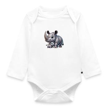 Rhinoceros mother with child - Organic Longsleeve Baby Bodysuit - white - Front