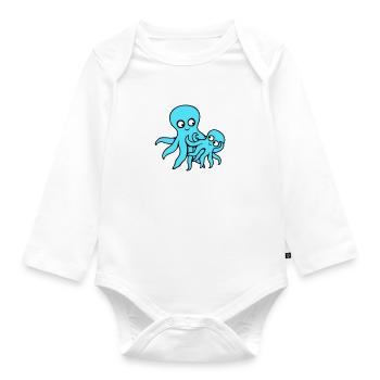 Octopus Mom Dad Child Baby Mother Father Family - Organic Longsleeve Baby Bodysuit - white - Front