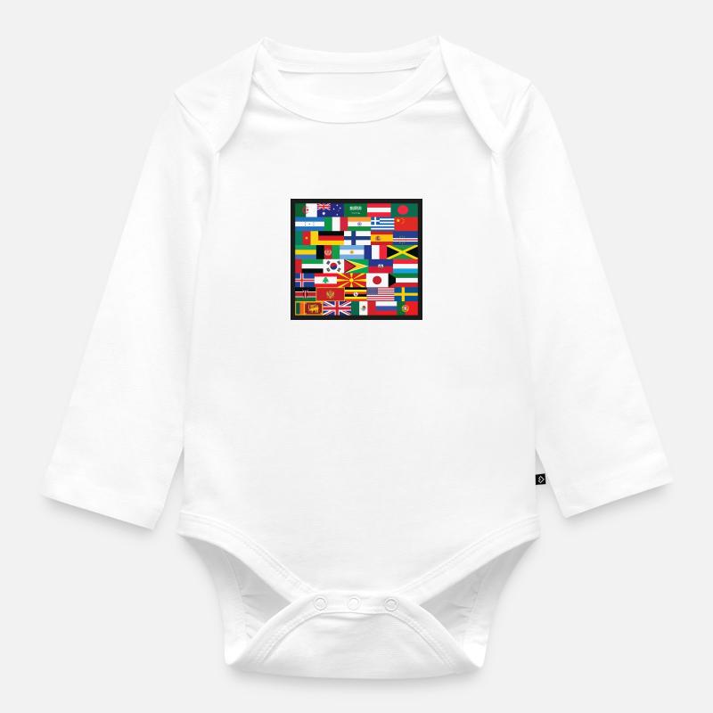 Drapeaux du Monde - Body Bébé bio manches longues - blanc