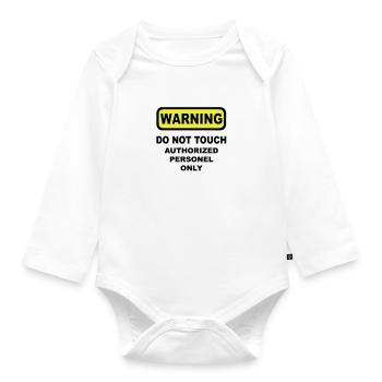 warning humor - Organic Longsleeve Baby Bodysuit - white - Front