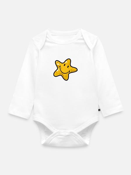 Smiley Star Fish - Baby Bio-Langarm-Body - Weiß
