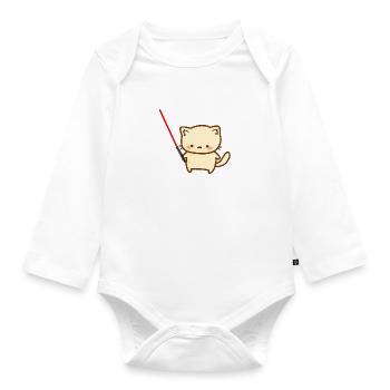 Cute cat with a red lightsabers - Organic Longsleeve Baby Bodysuit - white - Front