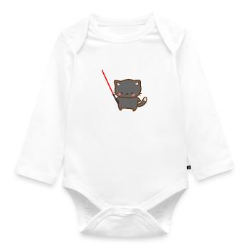 Cute cat with a red lightsabers - Organic Longsleeve Baby Bodysuit - white - Front