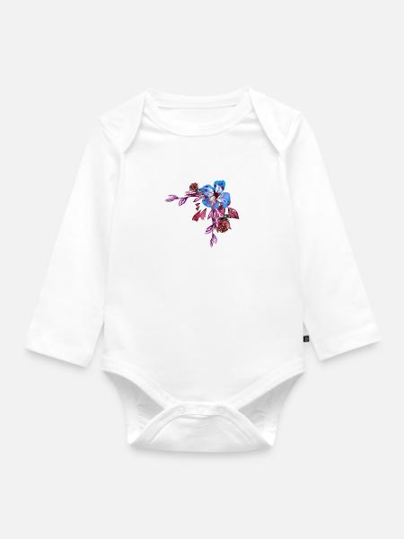 Blumen - Baby Bio-Langarm-Body - Weiß