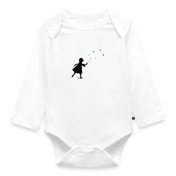 Girl and stars - Organic Longsleeve Baby Bodysuit - white - Front