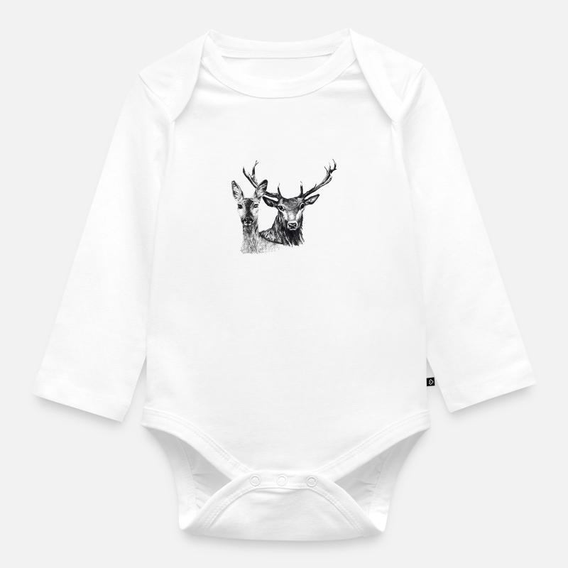 Cerfs et biche - Body Bébé bio manches longues - blanc