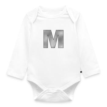 Lettre M Argent - Body Bébé bio manches longues - blanc - Devant