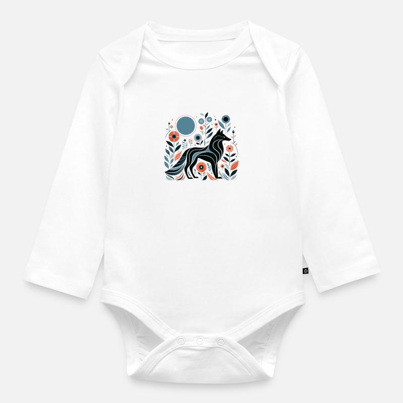 Loup floral - Body Bébé bio manches longues - blanc