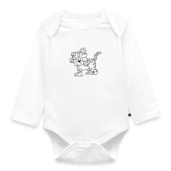 Cute tiger, coloring page for kids - Organic Longsleeve Baby Bodysuit - white - Front