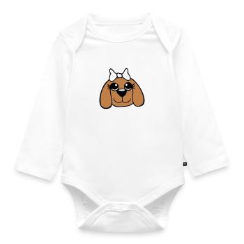 Dog Face Girl Cute Bow Female Woman - Organic Longsleeve Baby Bodysuit - white - Front