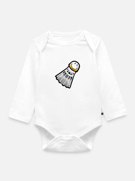 Smiley Badminton - Baby Bio-Langarm-Body - Weiß