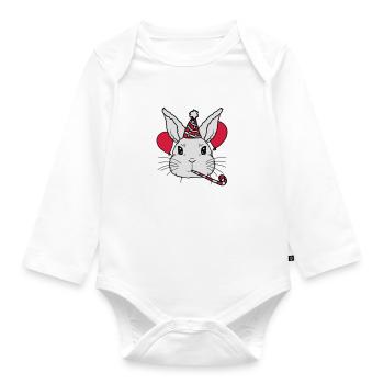 Anniversaire Enfant Lapin Tröte Party Hat - Body Bébé bio manches longues - blanc - Devant