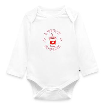 All you need is love and a cup of coffee - Organic Longsleeve Baby Bodysuit - white - Front