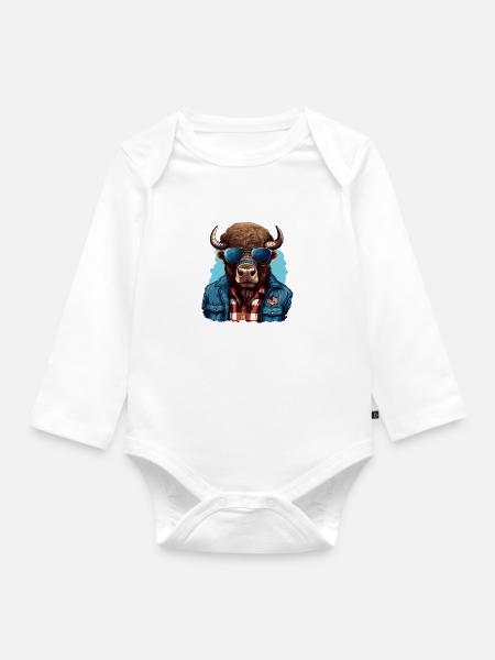 Amerikanischer Bison im Streetstyle-Stil - Baby Bio-Langarm-Body - Weiß
