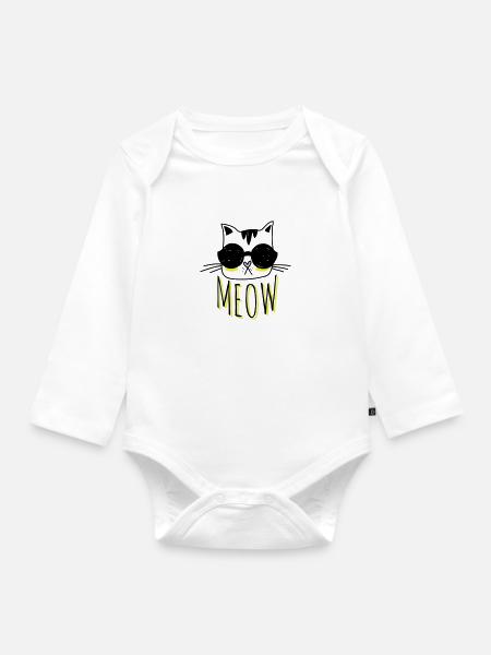 Cool Cat - Organic Longsleeve Baby Bodysuit - white