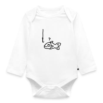 Fish fish hook - line - Organic Longsleeve Baby Bodysuit - white - Front