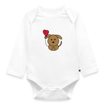 Hundi mit Herzballon - Baby Bio-Langarm-Body - Weiß - Vorne