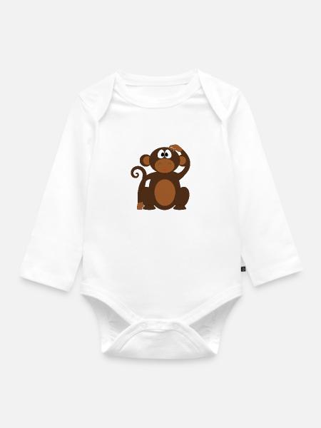 Affe - Baby Bio-Langarm-Body - Weiß