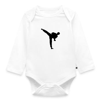 taekwondo high kick kick fight - Organic Longsleeve Baby Bodysuit - white - Front
