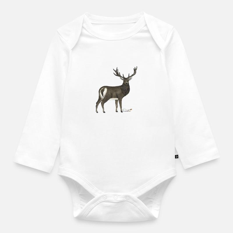 Rothirsch - Baby Bio-Langarm-Body - Weiß